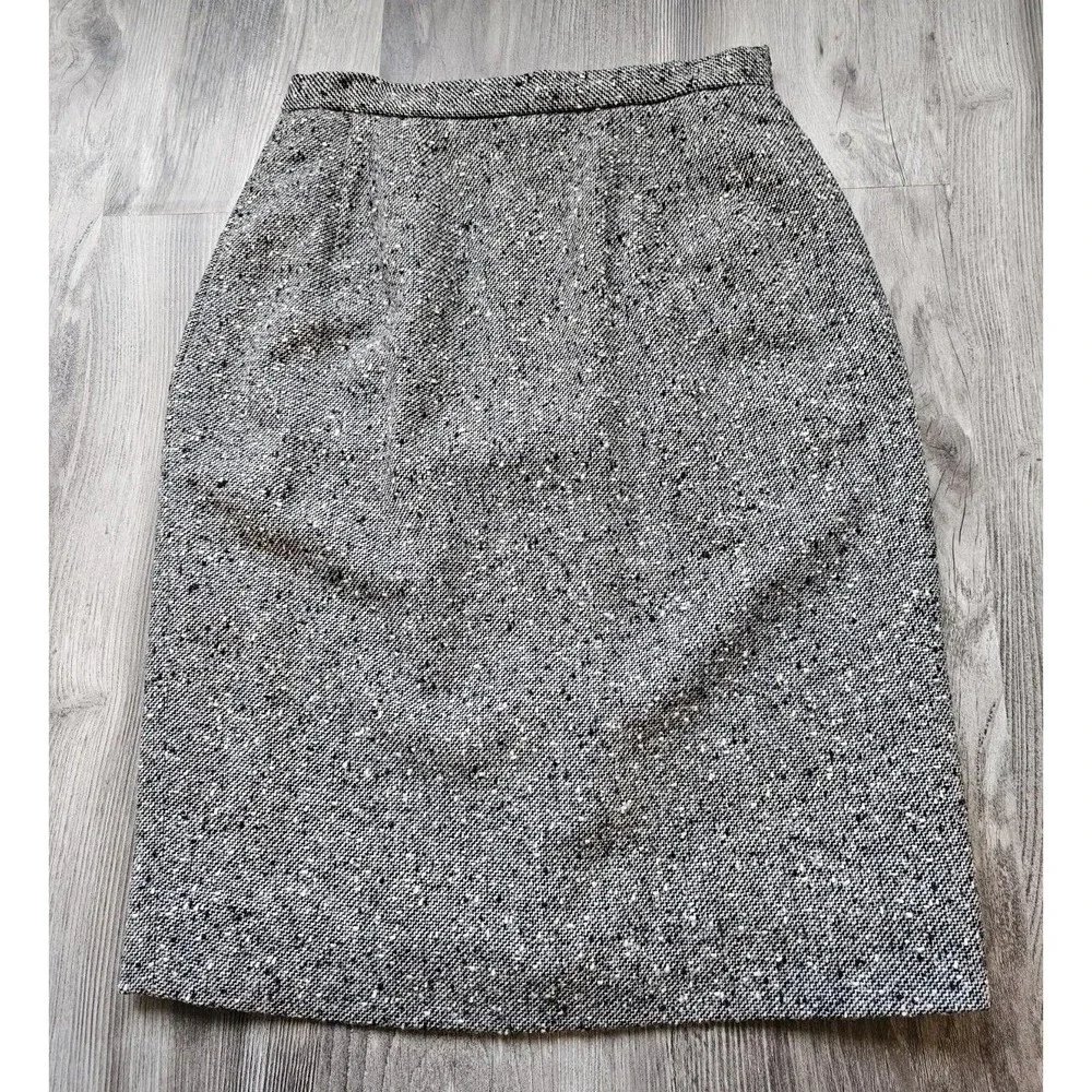 Vintage Christian DIOR Skirt Blazer Suit Set Size 8 Speckled Tweed Wool Blend